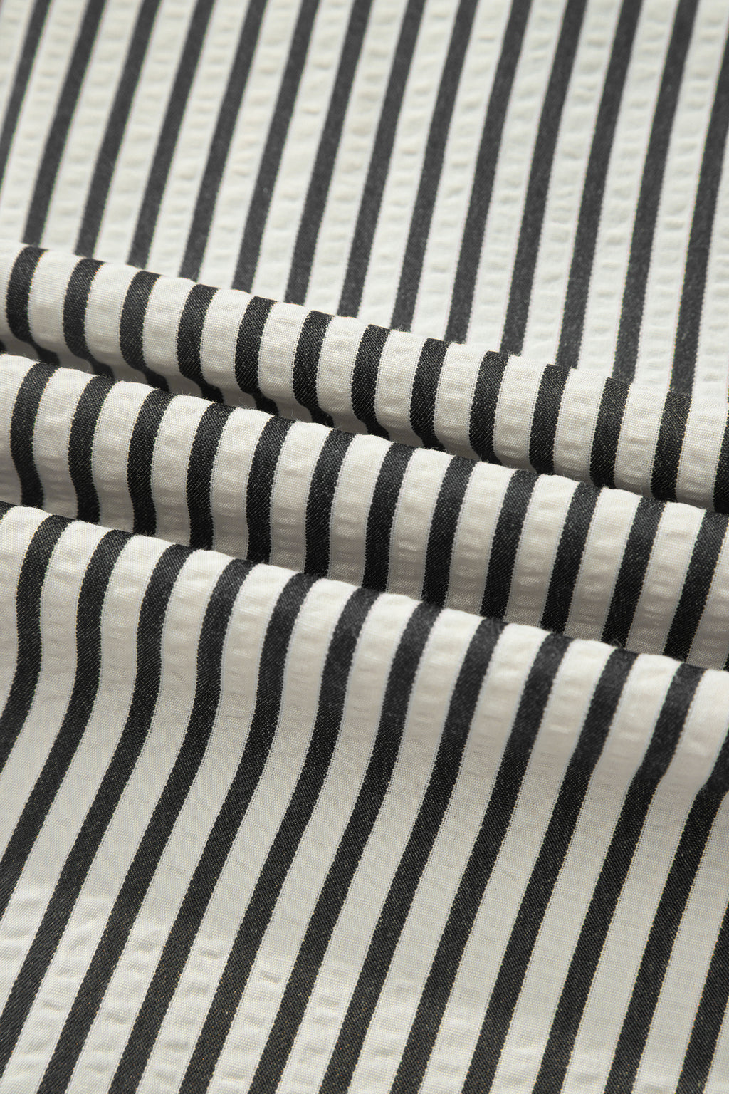 Black Stripe Double Ruffled Short Sleeve V Neck Blouse