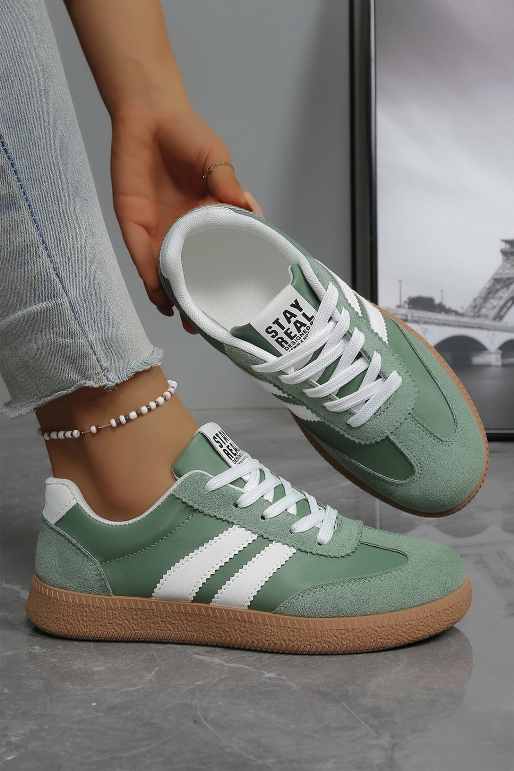 Ashleigh Blue Varsity Color Block Patchwork PU Leather Lace Up Shoes