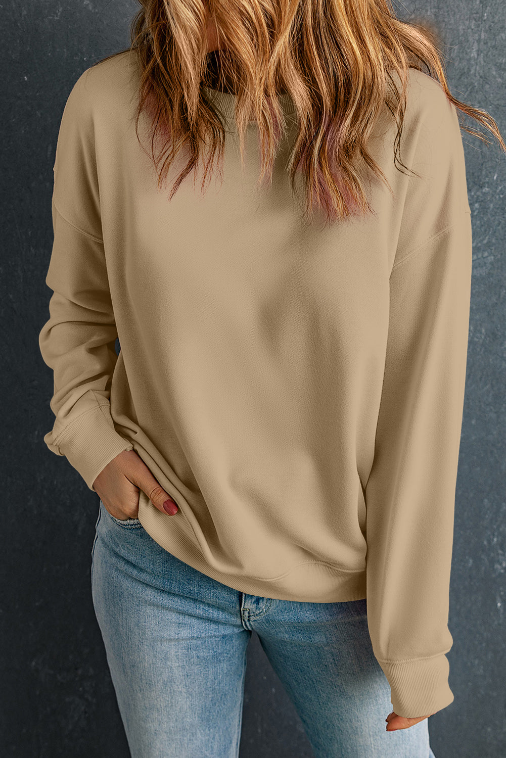 Pink Solid Classic Crewneck Pullover Sweatshirt