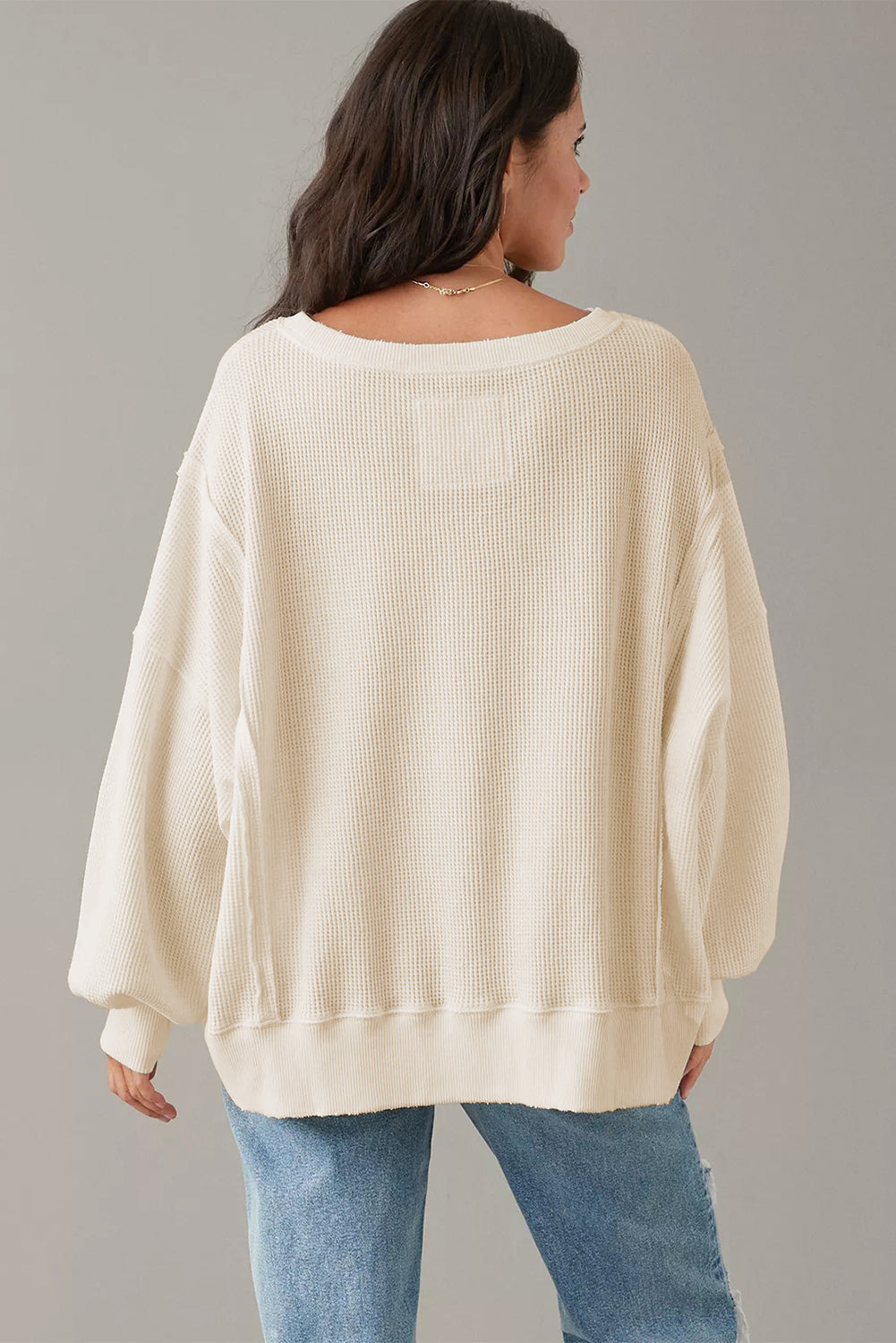 Pink Waffle knit Bishop Sleeve Split Oversized Top