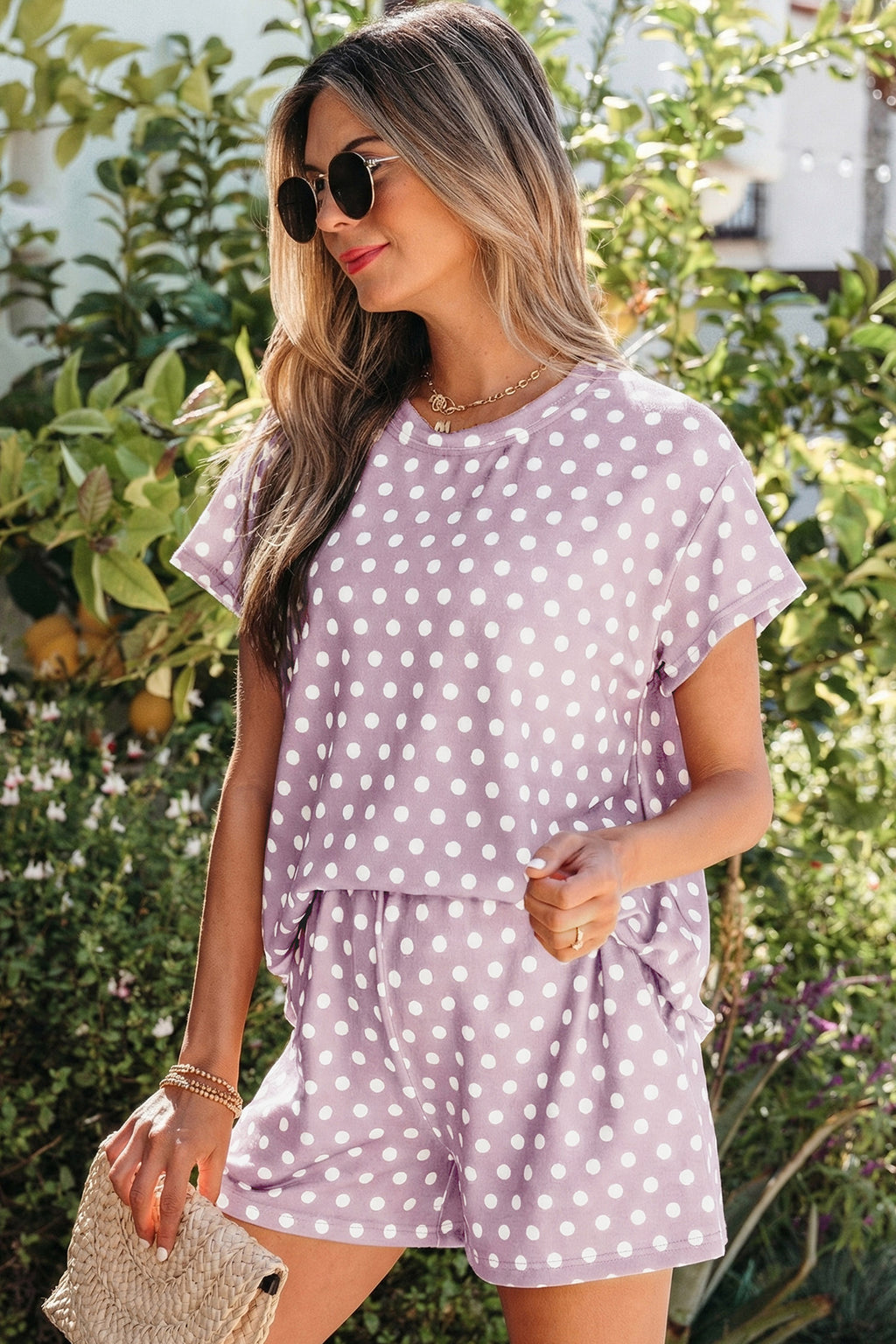 Brown Polka Dot Print Short Set