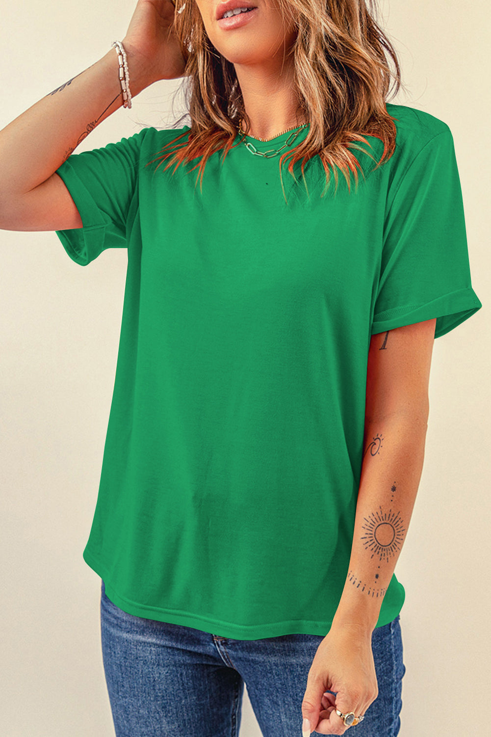Orchid Petal Casual Plain Crew Neck Tee
