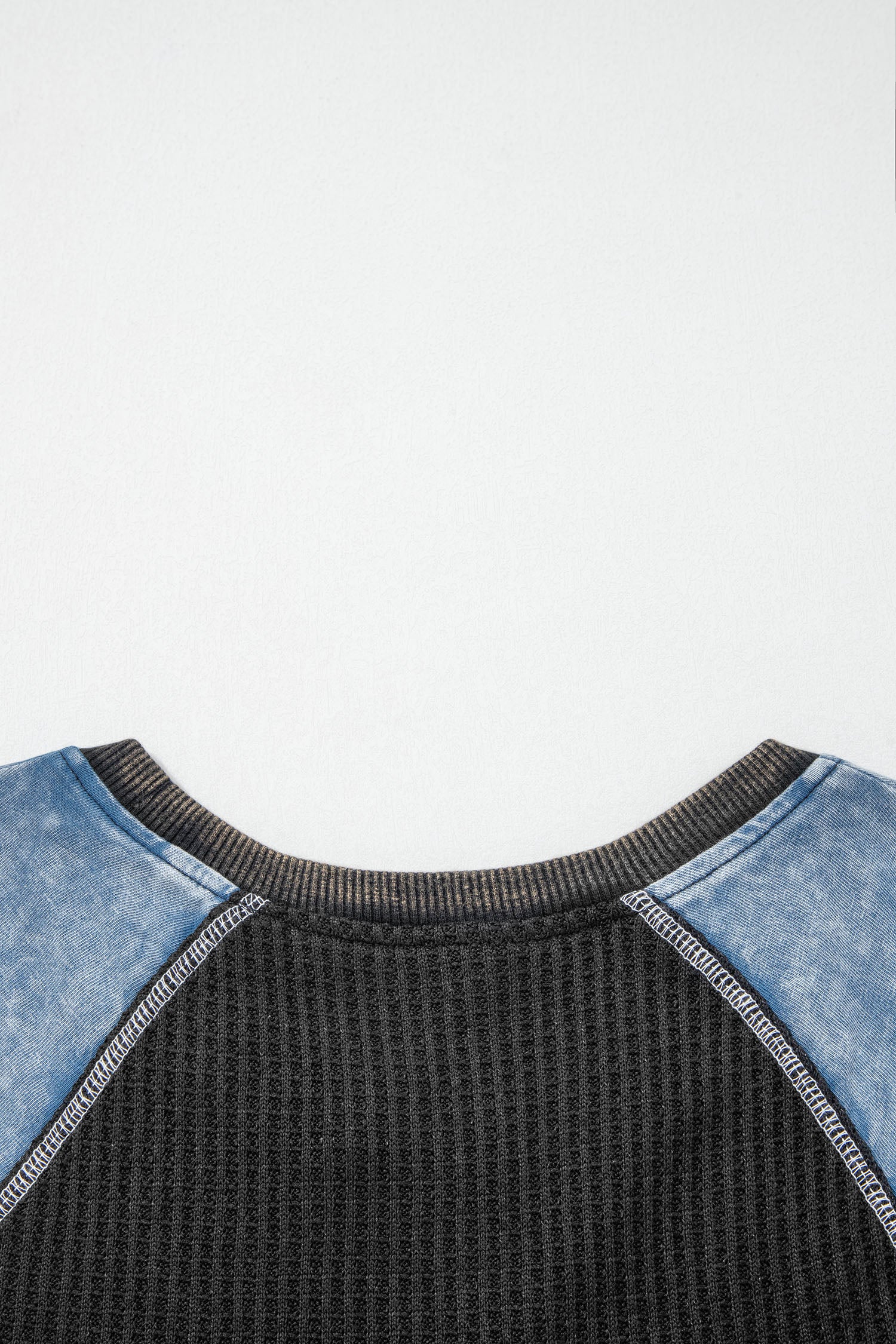 Laurel Green Waffle Knit Seam Detail Color Block Patchwork Short Sleeve Top