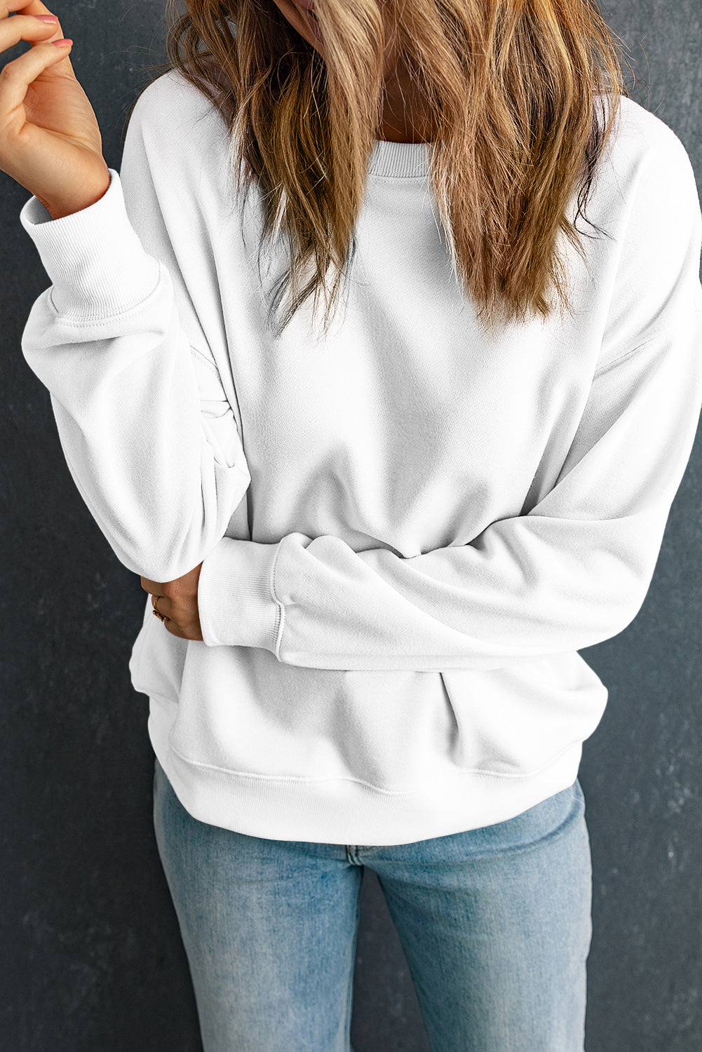 Pink Solid Classic Crewneck Pullover Sweatshirt