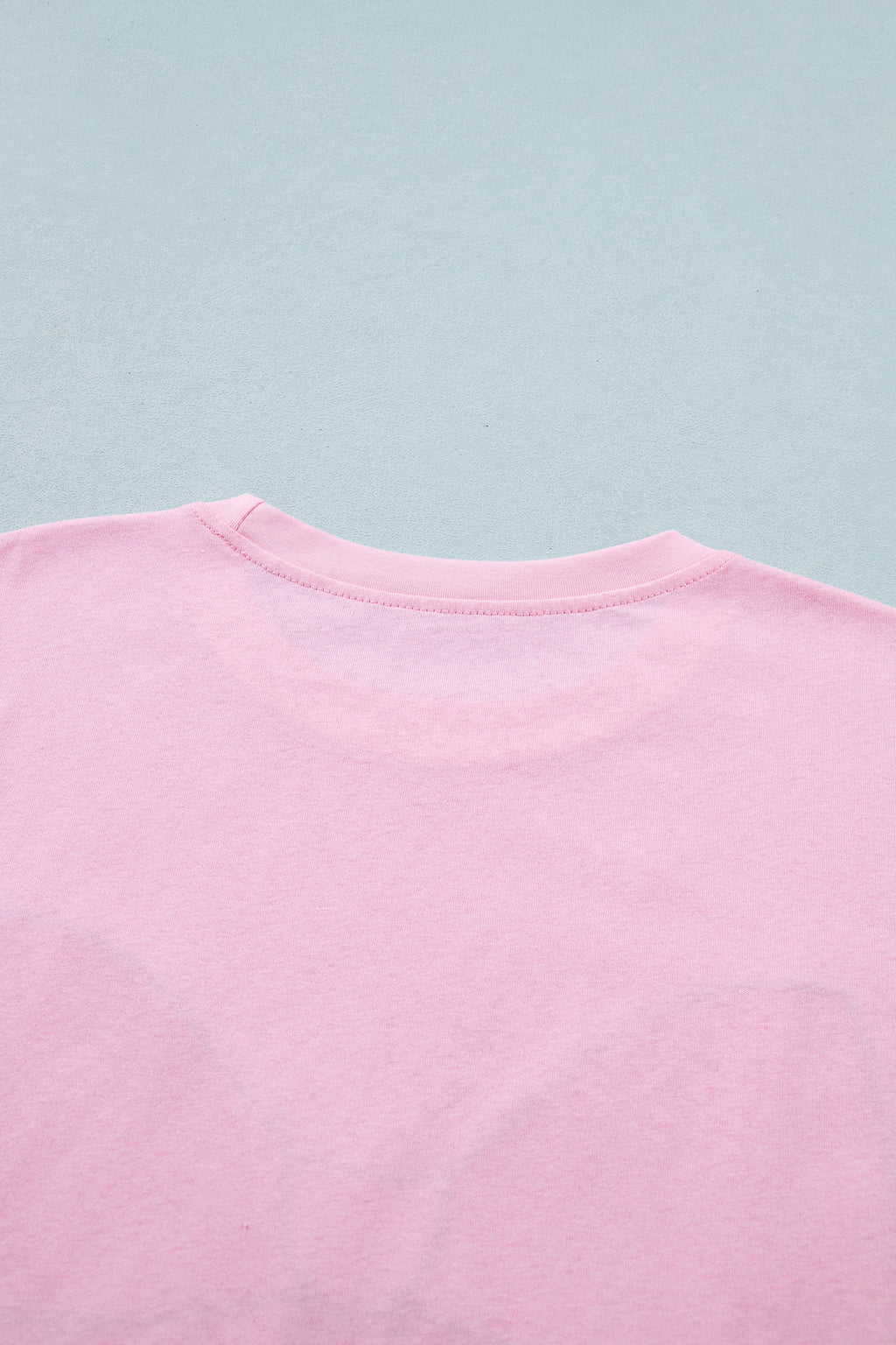 Pink Leopard Bow Embroidered Cotton Round Neck T Shirt