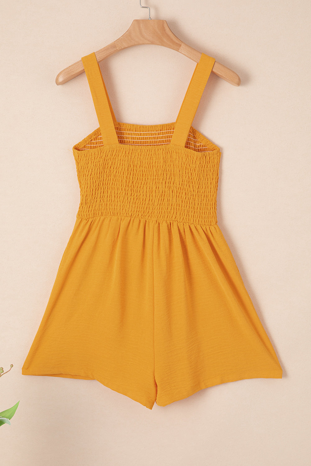 Green Casual Pocketed Smocked Sleeveless Romper