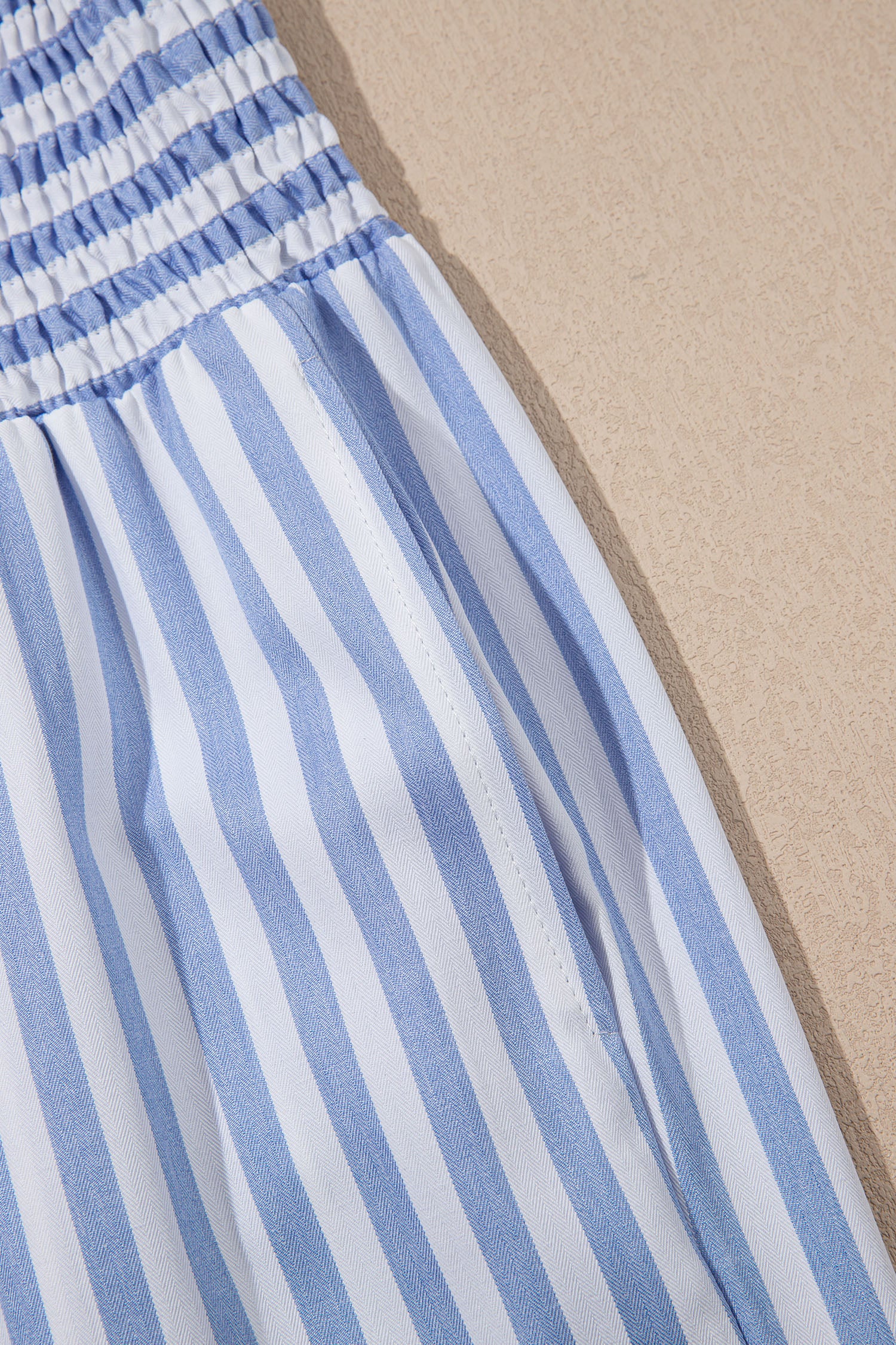 Black Stripe Shirred High Waist Loose Summer Pants