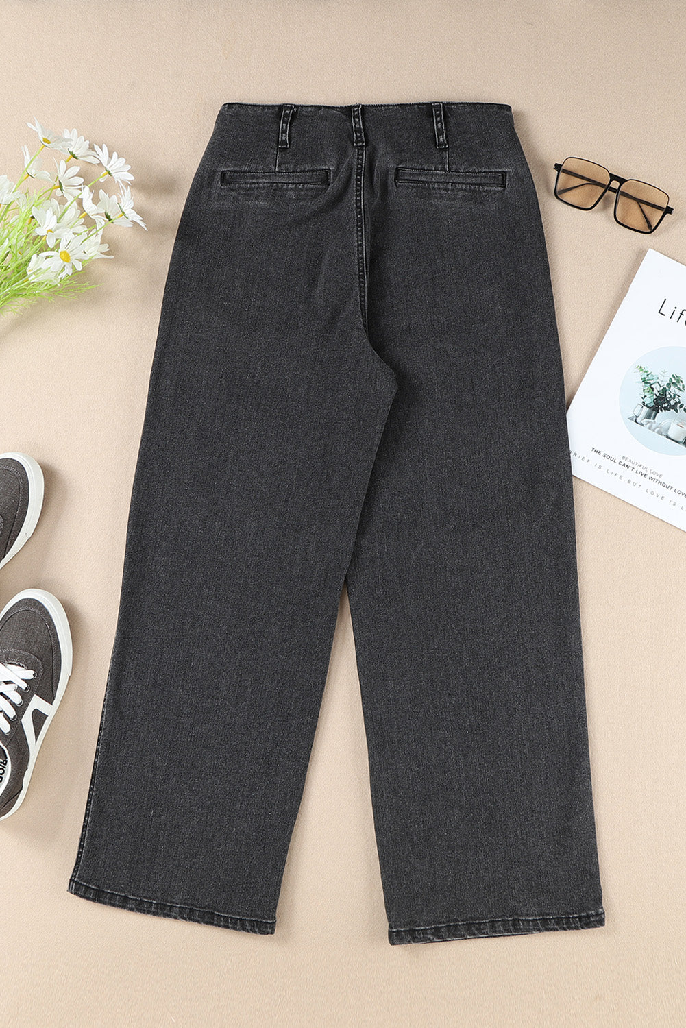 Sail Blue High Waist Button Front Wide Leg Cropped Jeans