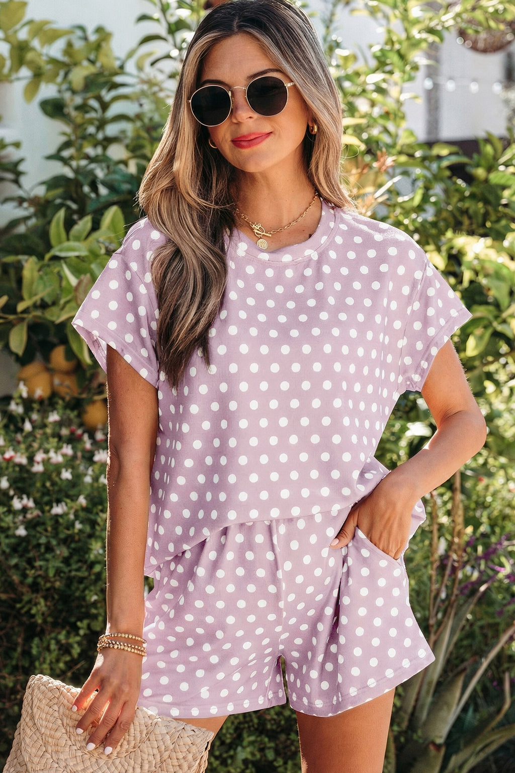 Brown Polka Dot Print Short Set