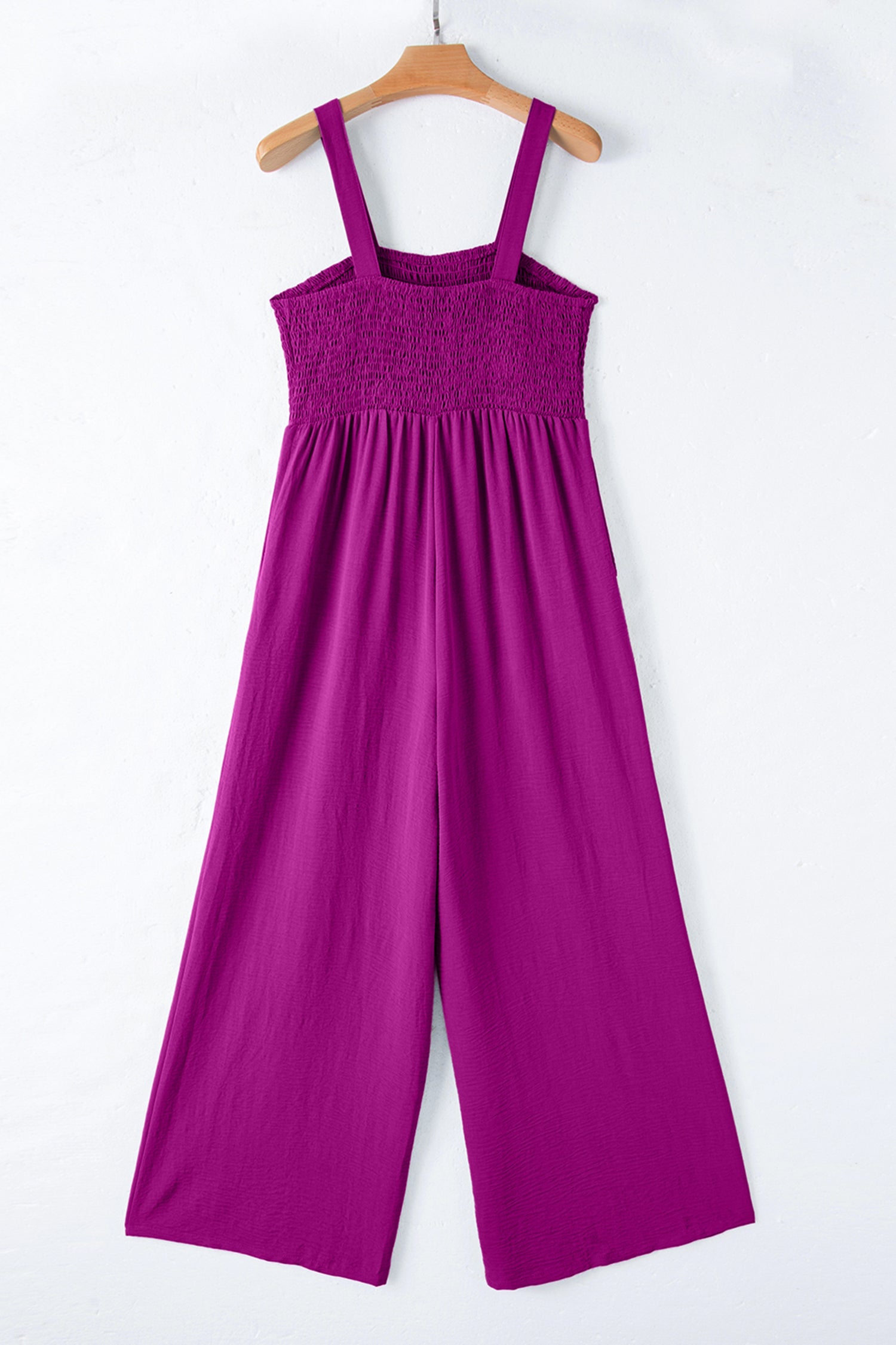 Purple Orchid Smocked Square Neck Sleeveless Jumpsuit with Pockets
