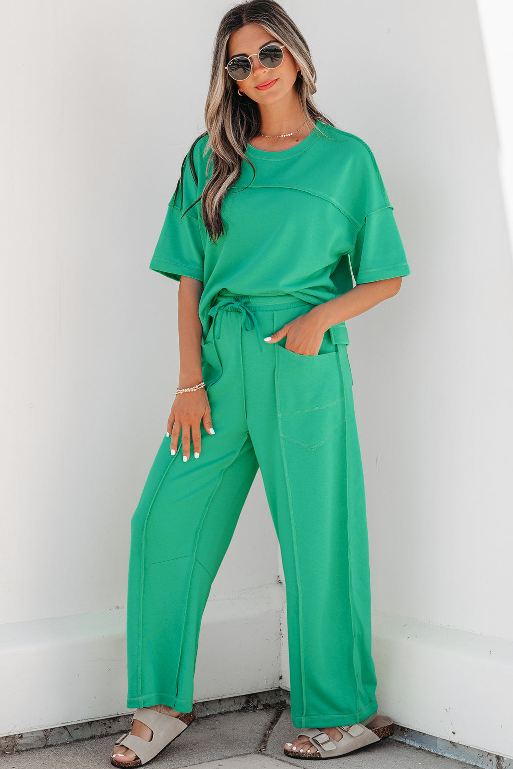 Racing Red Drop Shoulder Boxy Tee and Barrel Pants Set
