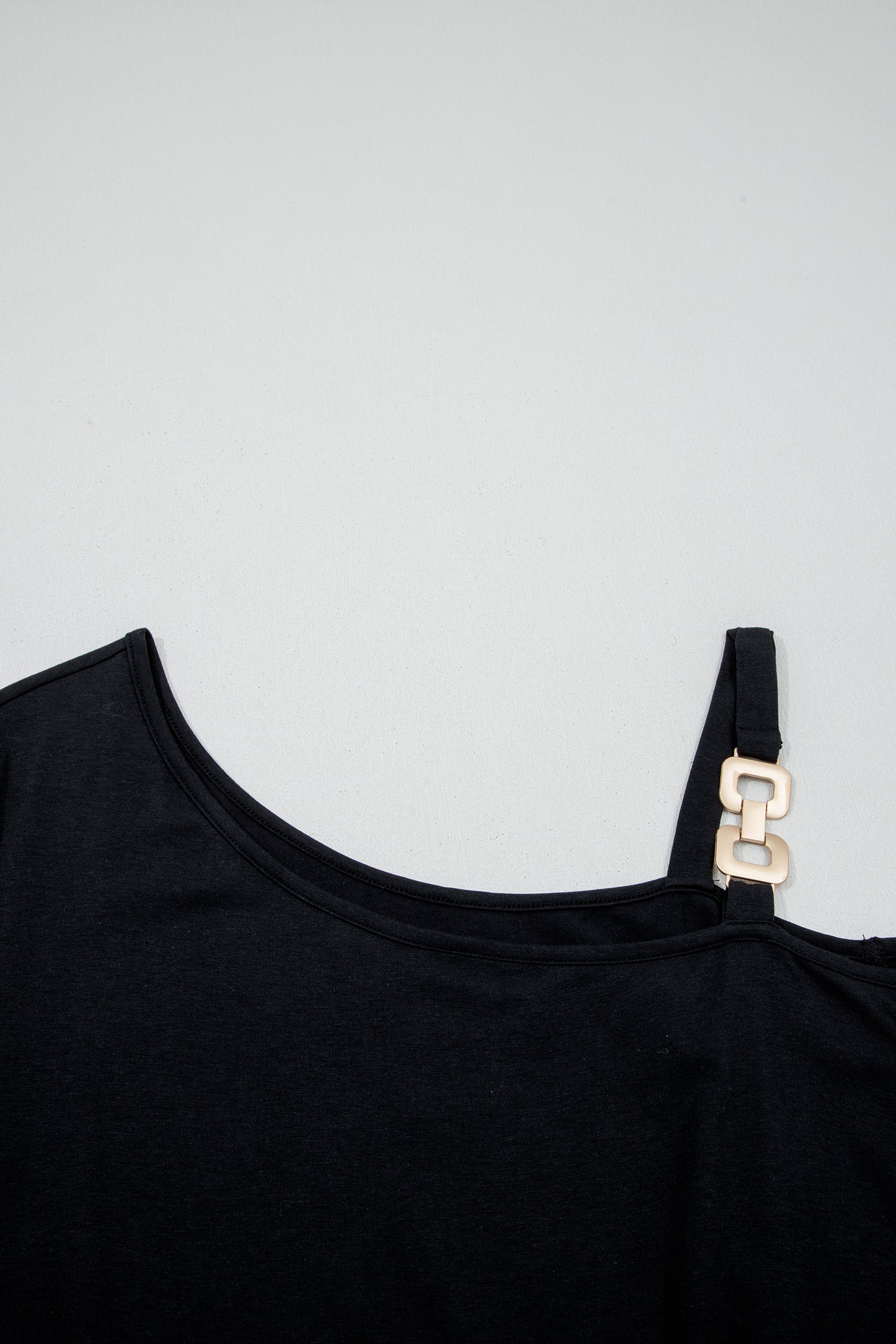 Black Asymmetric Shoulder Detail Short Sleeve Plus Size Maxi Dress