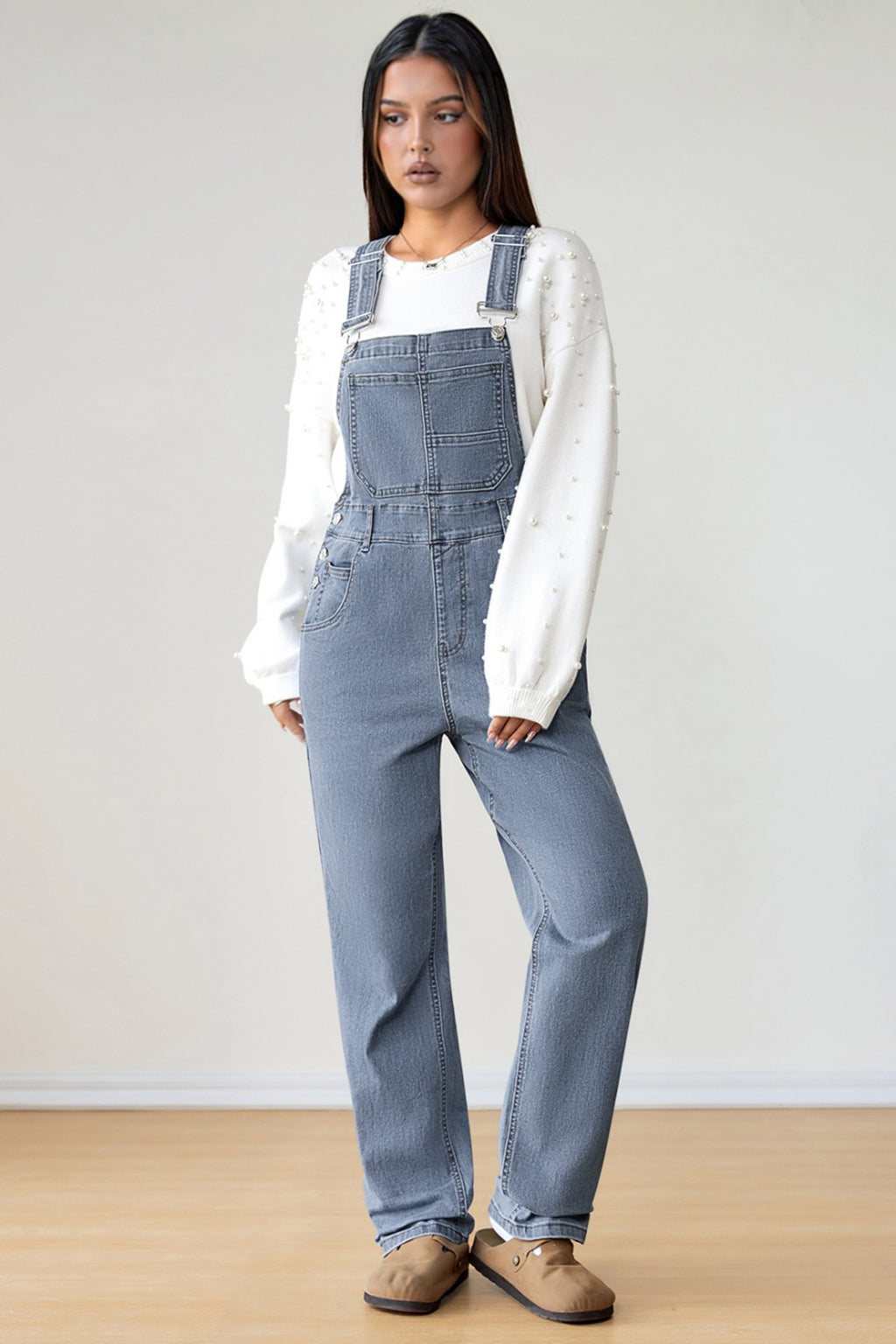 Dark Blue Retro Bib Pocket Buckle Straps Casual Denim Jumpsuit